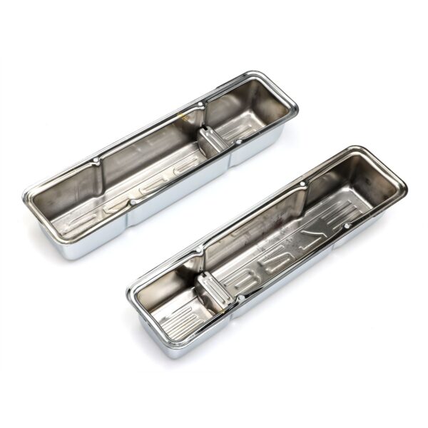 TRANS-DAPT PERFORMANCE PRODUCTS 327 IN. C.I.D. LOGO DESIGN VALVE COVERS; TALL; 1958-1986 SB CHEVY 327- CHROME