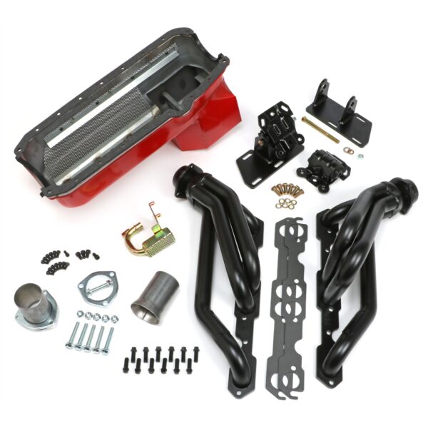 TRANS-DAPT PERFORMANCE PRODUCTS CHEVY V8 INTO S10/S15 FAMILY ENGINE SWAP KIT; STANDARD-DUTY UNCOATED HEADERS- ANGLE PLUG HEADS