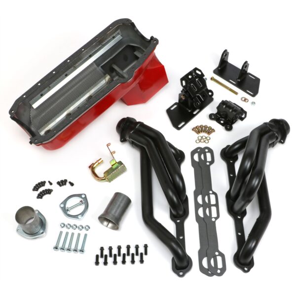 TRANS-DAPT PERFORMANCE PRODUCTS CHEVY V8 INTO S10/S15 FAMILY ENGINE SWAP KIT; STANDARD-DUTY UNCOATED HEADERS- D-PORT HEADS