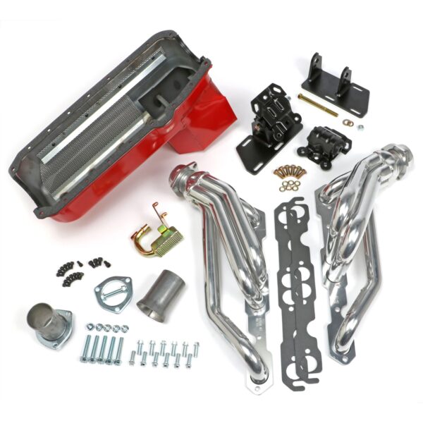 TRANS-DAPT PERFORMANCE PRODUCTS CHEVY V8 INTO S10/S15 FAMILY ENGINE SWAP KIT; STANDARD-DUTY HTC COATED HEADERS- ANGLE PLUG HEADS