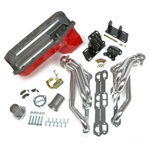 TRANS-DAPT PERFORMANCE PRODUCTS CHEVY V8 INTO S10/S15 FAMILY ENGINE SWAP KIT; STANDARD-DUTY HTC COATED HEADERS- D-PORT HEADS