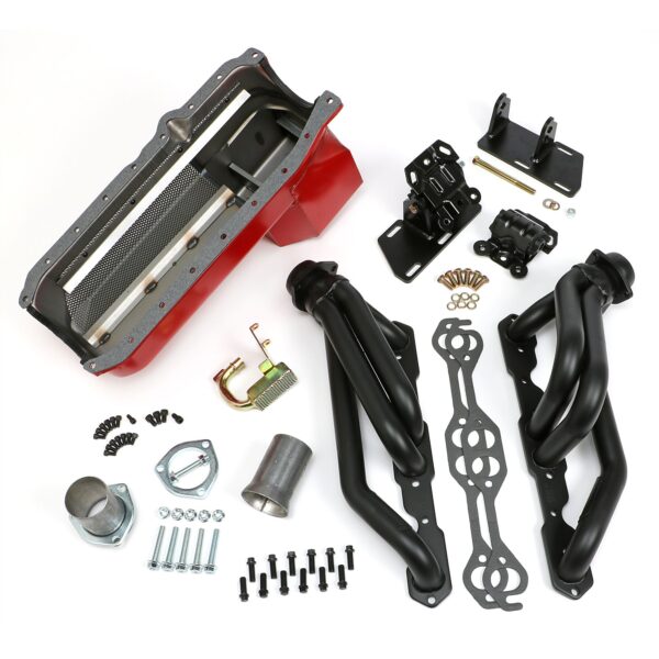 TRANS-DAPT PERFORMANCE PRODUCTS ENGINE SWAP IN A BOX KIT; 86-00 SB CHEVY INTO 82-04 2WD S10/S15; 1 1/2 IN. TUBE; BLACK ELITE HEAVY-DUTY HEADERS