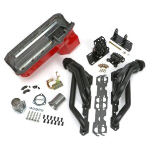 TRANS-DAPT PERFORMANCE PRODUCTS ENGINE SWAP IN A BOX KIT; 55-78 SB CHEVY WITH ANGLE PLUG HEADS INTO 82-04 2WD S10/S15; 1 1/2 IN. TUBE; BLACK MAXX BLACK CERAMIC COATED HEADERS