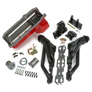 TRANS-DAPT PERFORMANCE PRODUCTS ENGINE SWAP IN A BOX KIT; 86-00 SB CHEVY WITH ANGLE PLUG HEADS INTO 82-04 2WD S10/S15; 1 1/2 IN. TUBE; BLACK MAXX BLACK CERAMIC COATED HEADERS