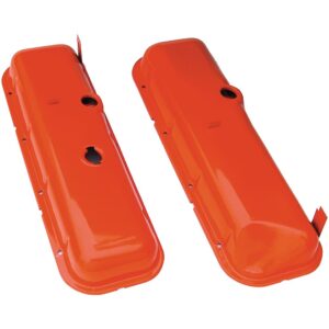 TRANS-DAPT PERFORMANCE PRODUCTS O.E.M REPRODUCTION STYLE VALVE COVERS; SHORT; 1965-72 BB CHEVY (RECESSED CORNER)- CHEVY ORANGE