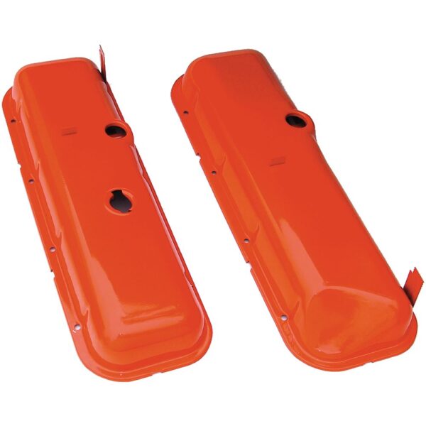TRANS-DAPT PERFORMANCE PRODUCTS O.E.M REPRODUCTION STYLE VALVE COVERS; SHORT; 1965-72 BB CHEVY (RECESSED CORNER)- CHEVY ORANGE