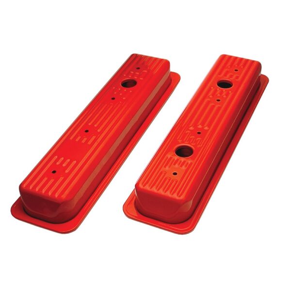 TRANS-DAPT PERFORMANCE PRODUCTS O.E.M REPRODUCTION STYLE VALVE COVERS; SHORT; 1987-99 CHEVY 5.0/5.7L - CHEVY ORANGE POWDER COATED