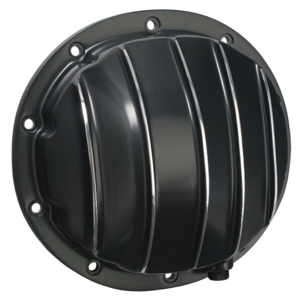 TRANS-DAPT PERFORMANCE PRODUCTS GM INTERMEDIATES (88-UP) AND GM 1/2 TON; 8.5 IN. RING GEAR; 10 BOLT , BLACK POWDER-COATED ALUMINUM DIFFERENTIAL COVER WITH POLISHED FINS