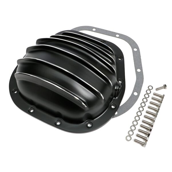 TRANS-DAPT PERFORMANCE PRODUCTS STERLING 12 BOLT STYLE, BLACK POWDER-COATED ALUMINUM DIFFERENTIAL COVER WITH POLISHED FINS