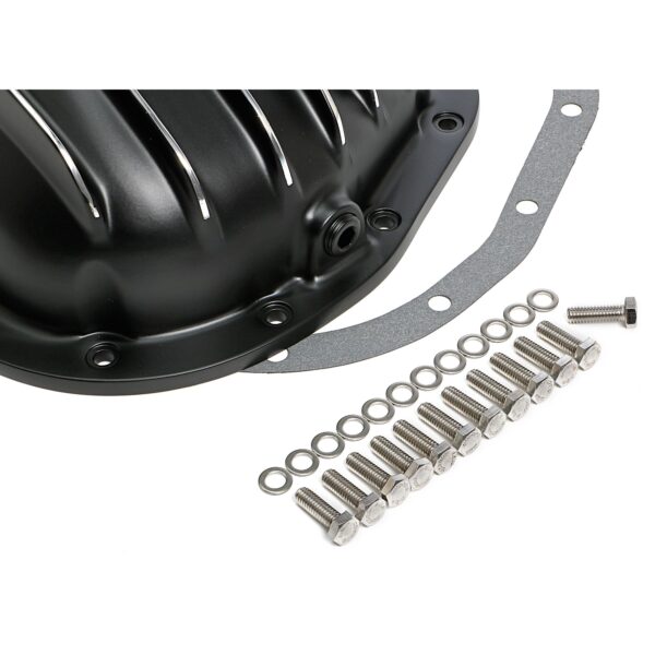 TRANS-DAPT PERFORMANCE PRODUCTS STERLING 12 BOLT STYLE, BLACK POWDER-COATED ALUMINUM DIFFERENTIAL COVER WITH POLISHED FINS