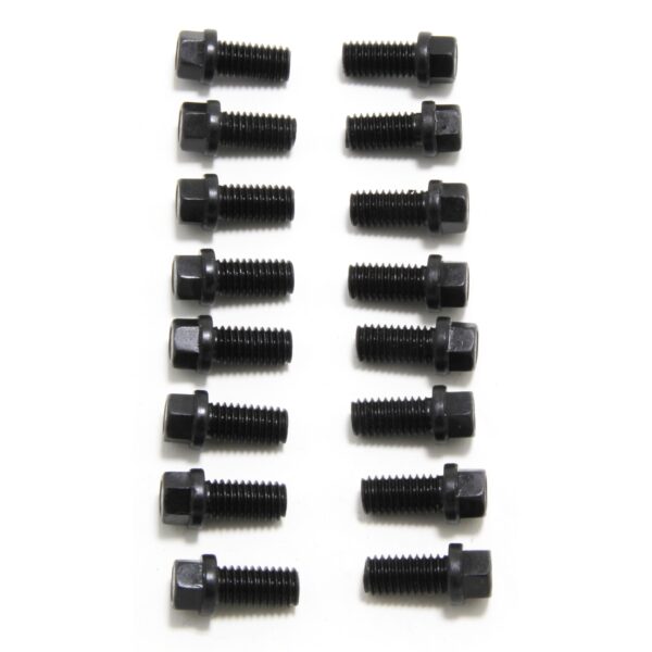 TRANS-DAPT PERFORMANCE PRODUCTS HEADER BOLTS; 3/8"-16 X 3/4"; 3/8 IN. HEX WASHER HEAD; FOR THICK FLANGES (16 BOLTS); BLACK OXIDE FINISH- BB CHEVY, FORD V8