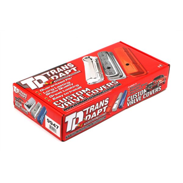 TRANS-DAPT PERFORMANCE PRODUCTS CHEVY 327 LOGO TALL ORANGE POWDER COATED VALVE COVERS