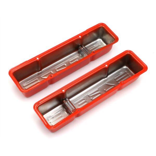 TRANS-DAPT PERFORMANCE PRODUCTS CHEVY 327 LOGO TALL ORANGE POWDER COATED VALVE COVERS