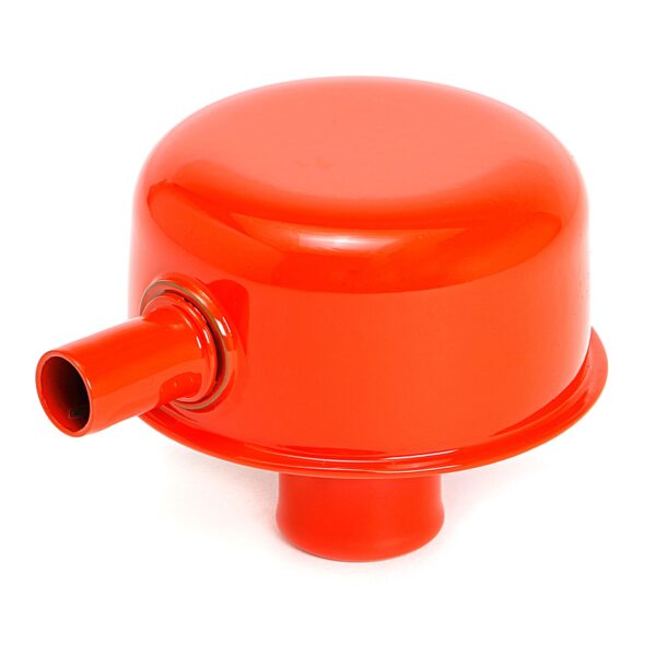 TRANS-DAPT PERFORMANCE PRODUCTS PUSH-IN STYLE BREATHER CAP WITH TUBE (WITHOUT GROMMET); 2-3/4 IN. OVERALL DIAMETER - CHEVY ORANGE POWDER COATED