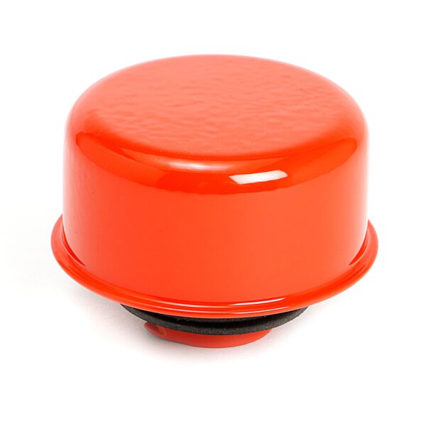 TRANS-DAPT PERFORMANCE PRODUCTS TWIST-IN STYLE BREATHER CAP; 2-3/4 IN. DIAMETER- CHEVY ORANGE POWDER COATED