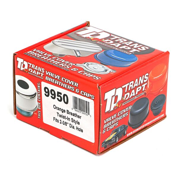 TRANS-DAPT PERFORMANCE PRODUCTS TWIST-IN STYLE BREATHER CAP; 2-3/4 IN. DIAMETER- CHEVY ORANGE POWDER COATED