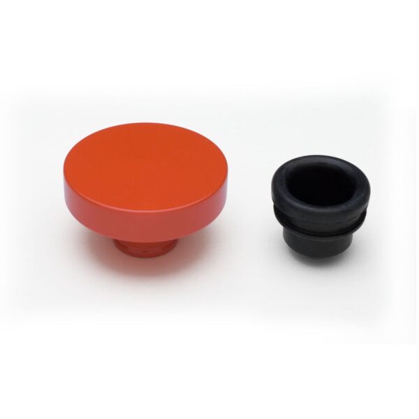 TRANS-DAPT PERFORMANCE PRODUCTS PUSH-IN STYLE OIL CAP; 1-1/4 IN. NECK- CHEVY ORANGE POWDER COATED (ALUMINUM)