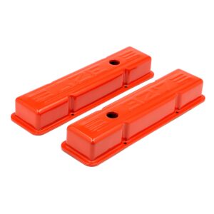 TRANS-DAPT PERFORMANCE PRODUCTS CHEVY 327 LOGO SHORT ORANGE POWDER COATED VALVE COVERS