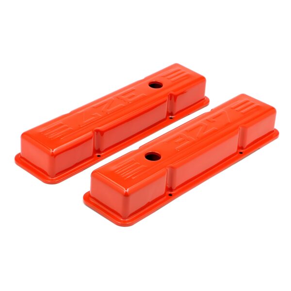TRANS-DAPT PERFORMANCE PRODUCTS CHEVY 327 LOGO SHORT ORANGE POWDER COATED VALVE COVERS