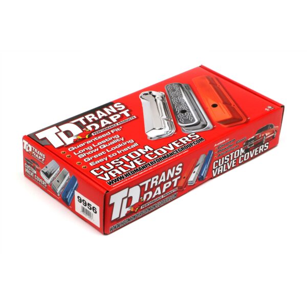 TRANS-DAPT PERFORMANCE PRODUCTS CHEVY 327 LOGO SHORT ORANGE POWDER COATED VALVE COVERS