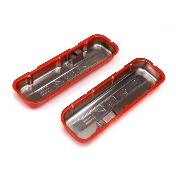 TRANS-DAPT PERFORMANCE PRODUCTS CHEVY 454 LOGO SHORT ORANGE POWDER COATED VALVE COVERS