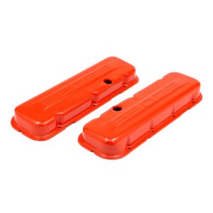 TRANS-DAPT PERFORMANCE PRODUCTS CHEVY 502 LOGO SHORT ORANGE POWDER COATED VALVE COVERS