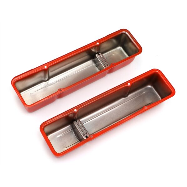 TRANS-DAPT PERFORMANCE PRODUCTS CHEVY 283-400 TALL ORANGE POWDER COATED BAFFLED VALVE COVERS