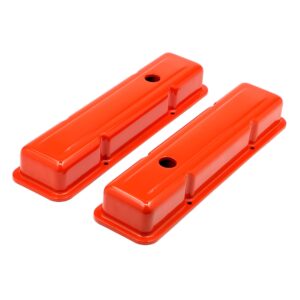TRANS-DAPT PERFORMANCE PRODUCTS CHEVY 283-400 SHORT ORANGE POWDER COATED BAFFLED VALVE COVERS