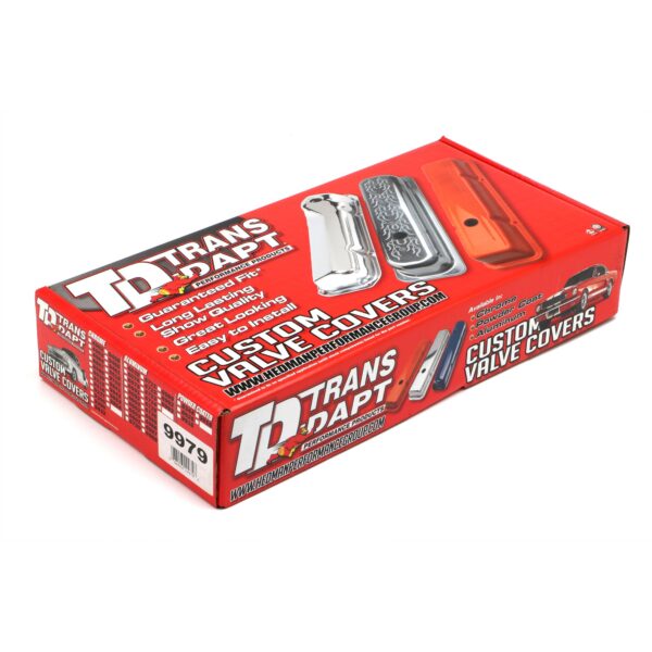 TRANS-DAPT PERFORMANCE PRODUCTS CHEVY 283-400 SHORT ORANGE POWDER COATED BAFFLED VALVE COVERS