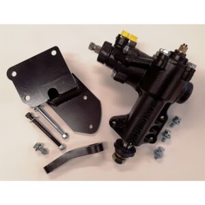Borgeson - Power Steering Kit - P/N: 999062 - Power steering conversion kit for 1949-1951 Ford Cars. Kit consists of a specially made Borgeson reverse rotation gearbox in a 14:1 ratio paired with a Fatman Fabrications custom fabricated bracket and pitman arm. Factory original steering column can be used with the conversion but will need to be shortened and adapted to the steering box. We offer a Column Saver Kit part #990044 for use with a stock column. Universal joints are available to use with an aftermarket column of your choice.