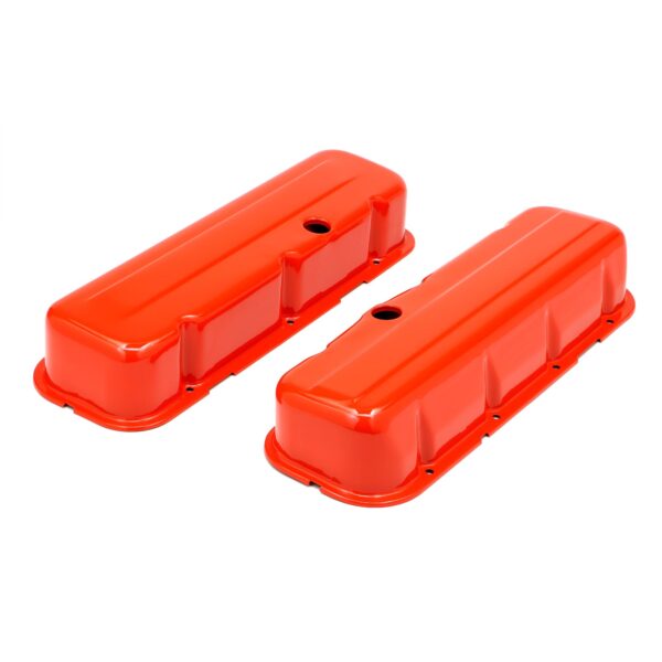 TRANS-DAPT PERFORMANCE PRODUCTS CHEVY 396-502 TALL ORANGE POWDER COATED BAFFLED VALVE COVERS