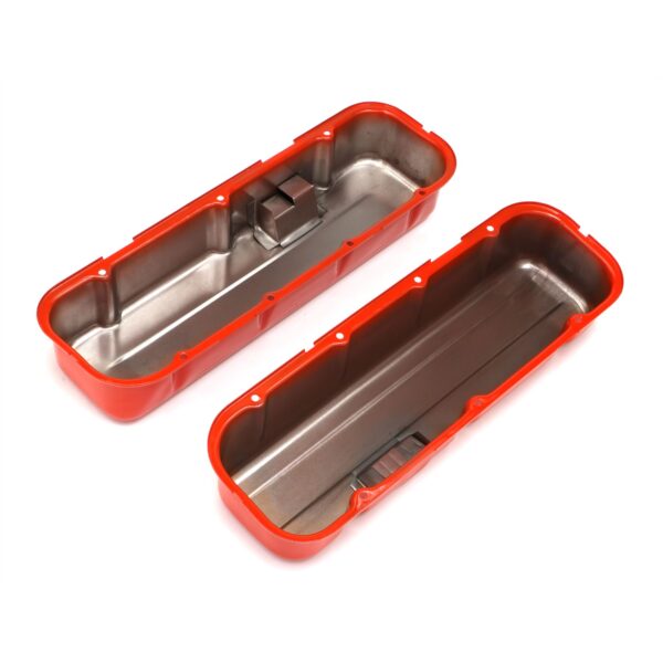 TRANS-DAPT PERFORMANCE PRODUCTS CHEVY 396-502 TALL ORANGE POWDER COATED BAFFLED VALVE COVERS