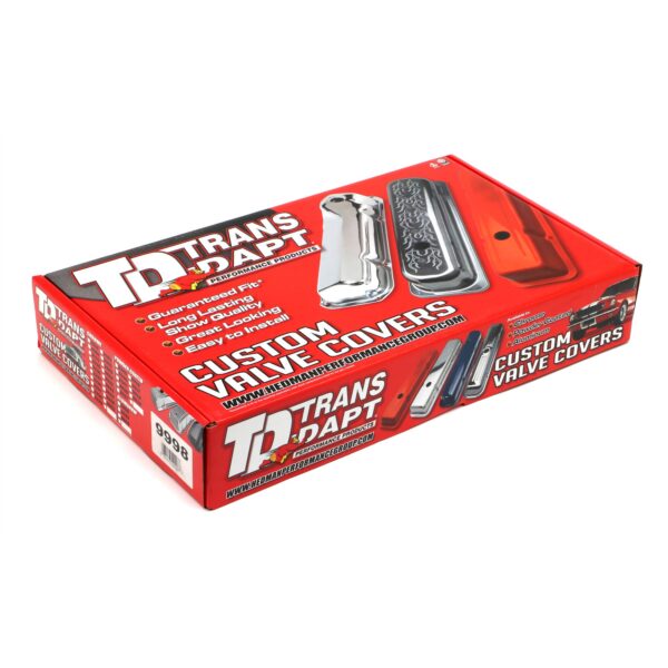 TRANS-DAPT PERFORMANCE PRODUCTS CHEVY 396-502 SHORT ORANGE POWDER COATED BAFFLED VALVE COVERS
