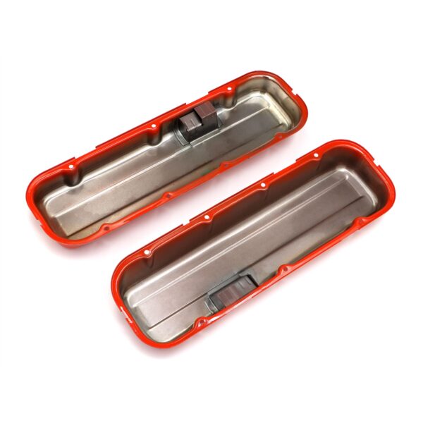 TRANS-DAPT PERFORMANCE PRODUCTS CHEVY 396-502 SHORT ORANGE POWDER COATED BAFFLED VALVE COVERS