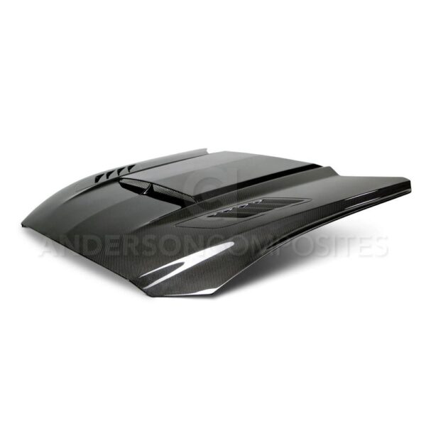 Anderson Composites, AC-HD15FDMU-AB-DS, Ram air double sided carbon fiber hood for 2015-2017 Ford Mustang