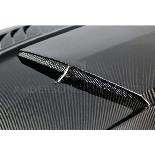 Anderson Composites, AC-HD15FDMU-AB-DS, Ram air double sided carbon fiber hood for 2015-2017 Ford Mustang