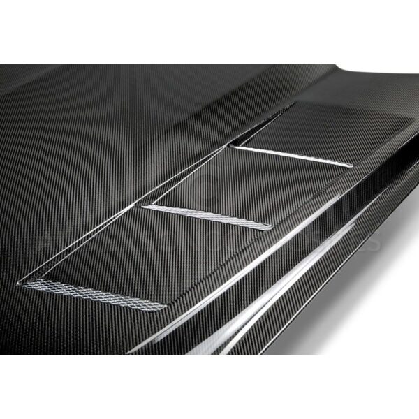 Anderson Composites, AC-HD15FDMU-SA-DS, Heat extractor double sided carbon fiber hood for 2015-2017 Ford Mustang