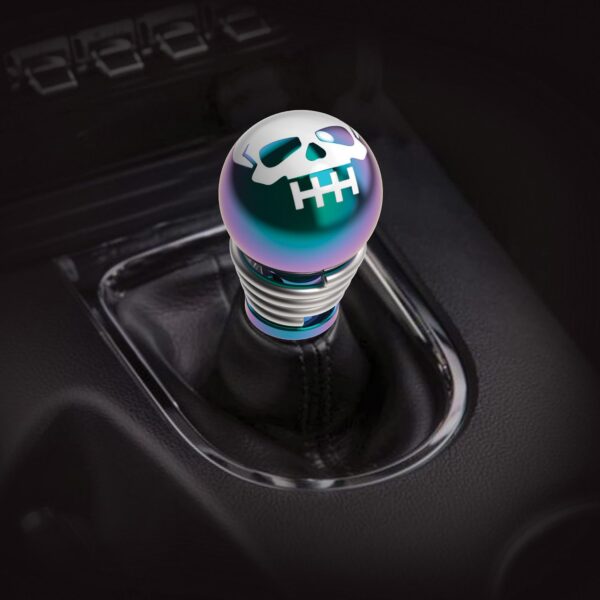 TYPE S manual trans screw-on shift knob with green neo chrome skull design