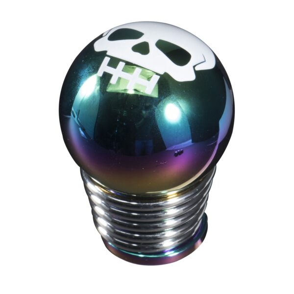 TYPE S manual trans screw-on shift knob with green neo chrome skull design