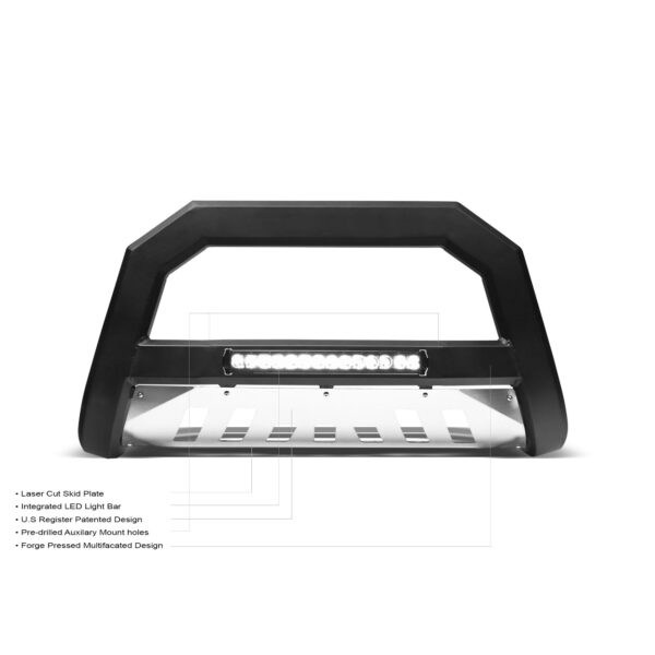 Armordillo 2006-2009 Mitsubishi Raider AR Series Bull Bar W/LED - Matte Black W/Aluminum Skid Plate