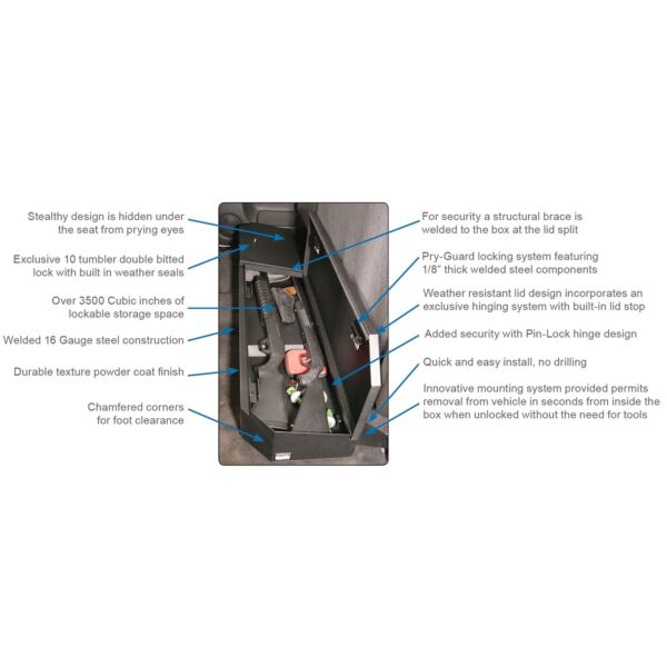 Lockbox | Underseat Full | Standard Key | Chevy/GMC Crew Cab | 2007-2019
