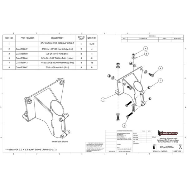 Camburg Engineering 2WD/4WD 2007-2021 Toyota Tundra Spring-Over Bump Stop Mounting Kit CAM-320006