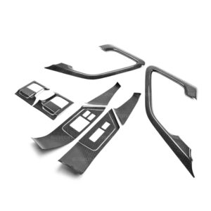 Seibon Carbon, CFI0910NSGTR-C, Carbon fiber interior door trim set (12 pcs) for 2009-2014 Nissan GTR Pieces include: Door handle cover (2), window switch panel cover (6), door lever surround (4)