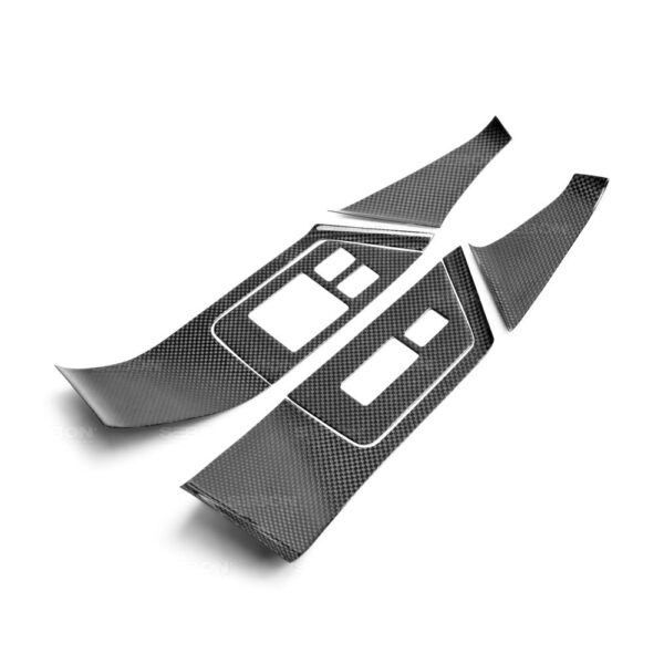 Seibon Carbon, CFI0910NSGTR-C, Carbon fiber interior door trim set (12 pcs) for 2009-2014 Nissan GTR Pieces include: Door handle cover (2), window switch panel cover (6), door lever surround (4)