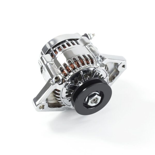 TSP Alternator; Mini Denso Style Race 3/8" V-Belt 90 Amps; Chrome
