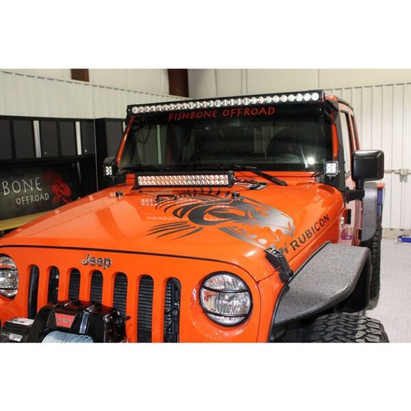 Black textured powder coat, 11-Gauge Steel, Designed to mount a 20in. light bar