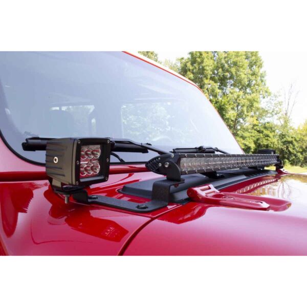 Black textured powder coat, 11-Gauge steel, Designed to mount a 40 in. - 42 in. overall width light bar and/or Cube Lights, together.