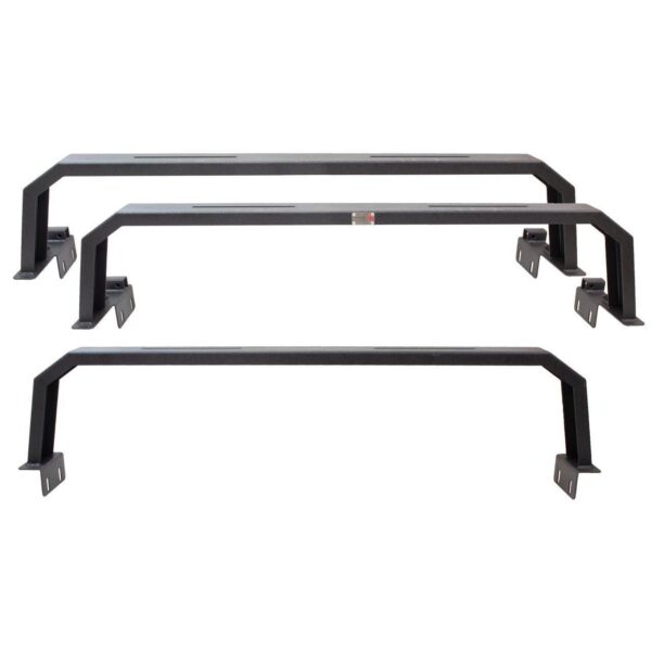Black textured powder coat, 10-Gauge steel, Stainless Steel hardware, Half Height Tackle Rack measures 12.5 in. off of top of bed rail