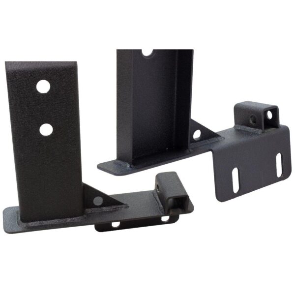 74in. fits long bed, Black textured powder coat, 10-Gauge steel, Stainless Steel hardware, Half Height Tackle Rack measures 12.5 in. off of top of bed rail, Supports up to 500lbs. static weight