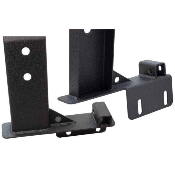 74in. fits long bed, Black textured powder coat, 10-Gauge steel, Stainless Steel hardware, Half Height Tackle Rack measures 12.5 in. off of top of bed rail